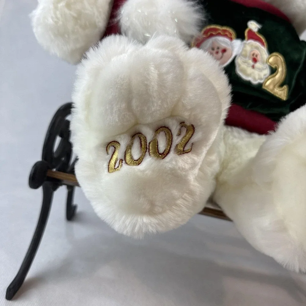 Dan Dee Collectors Choice 2002 Christmas Teddy Bear White Plush Green‎ Sweater